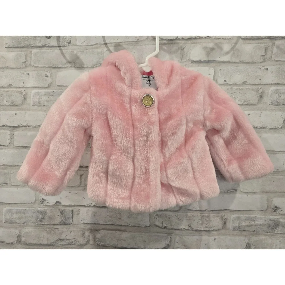 Mud Pie 0-6M Baby Girl Outerwear Toddler Winter Warm Faux Fur Hooded Coat Jacket